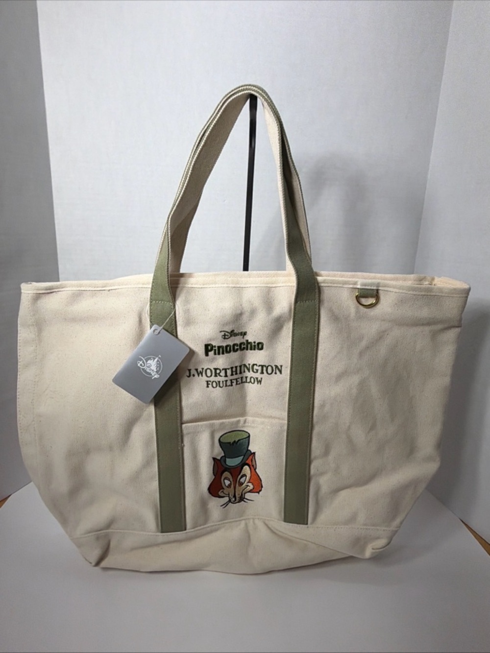 Disney Store Japan FOULFELLOW Pinocchio HONEST JOHN WORTHINGTON TOTE BAG NWT!